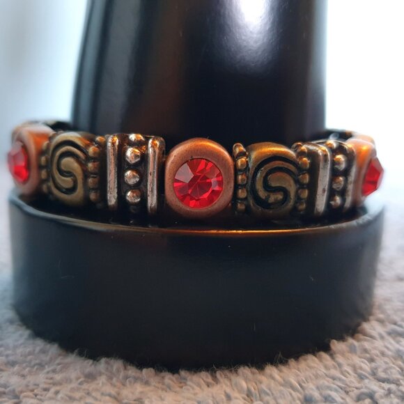 Rare Find Tibetan Red Crystal Forged Iron Beaded Bracelet - Picture 11 of 13